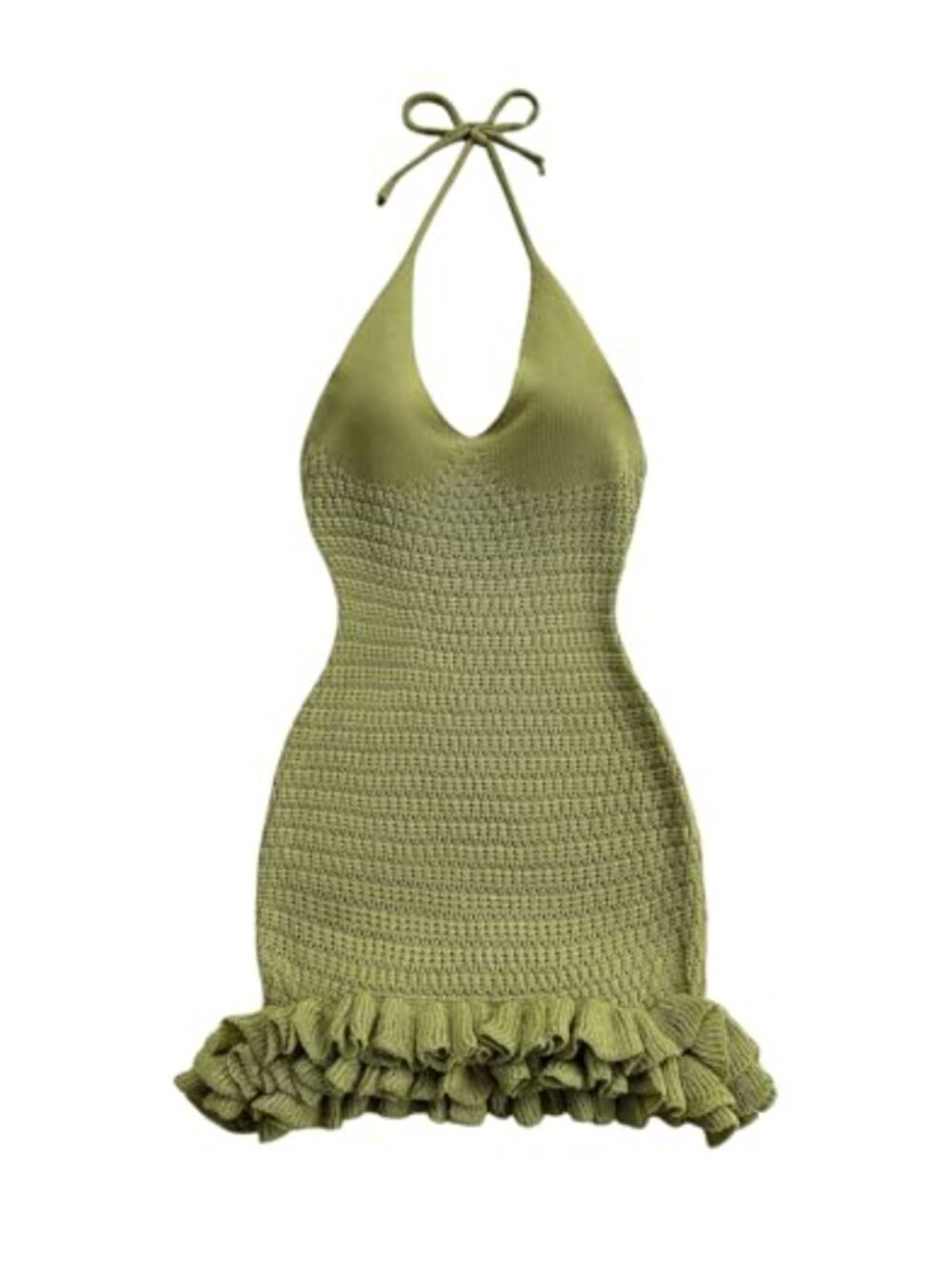 Crochet Halter Bubble Mini Dress Bow Bodycon Knit Sleeveless Backless